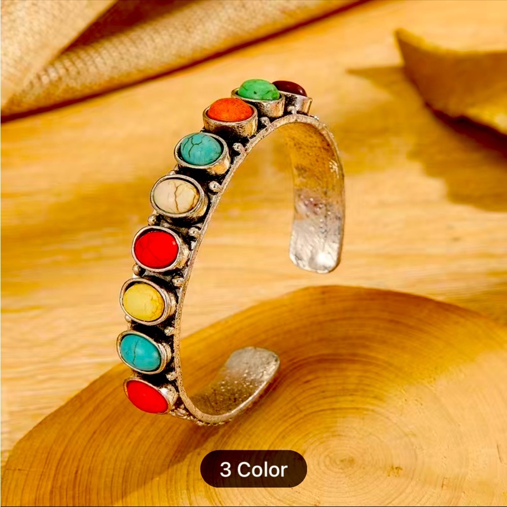 Bohemian bracelet vintage style mixed color Turquoise cuff bangle